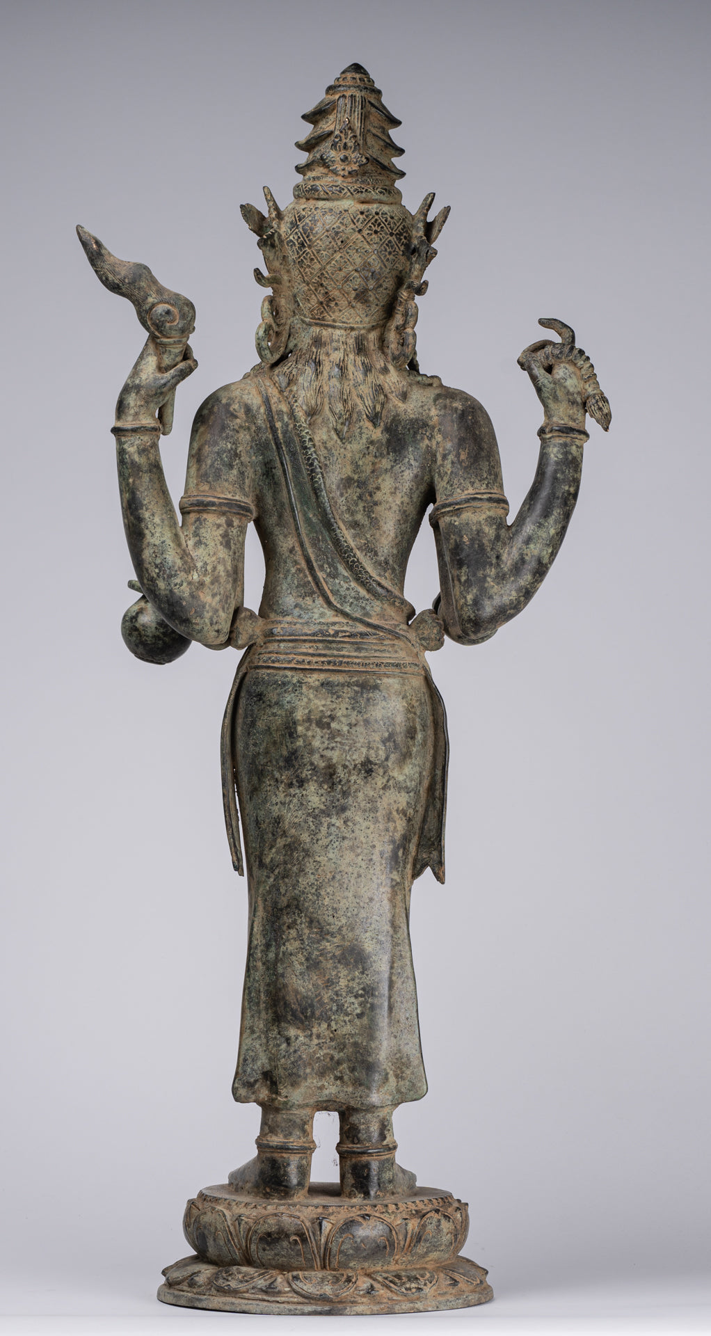 Shiva Statue - Antique Indonesian Style Bronze Javanese Standing 4-Arm Shiva Statue - 82cm/33"
