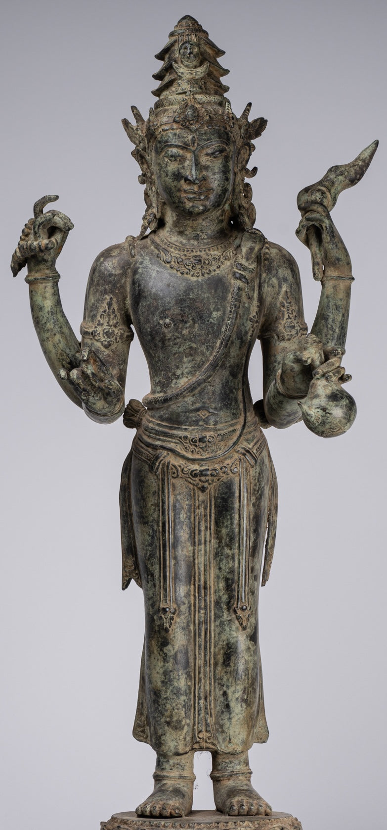 Shiva Statue - Antique Indonesian Style Bronze Javanese Standing 4-Arm Shiva Statue - 82cm/33"