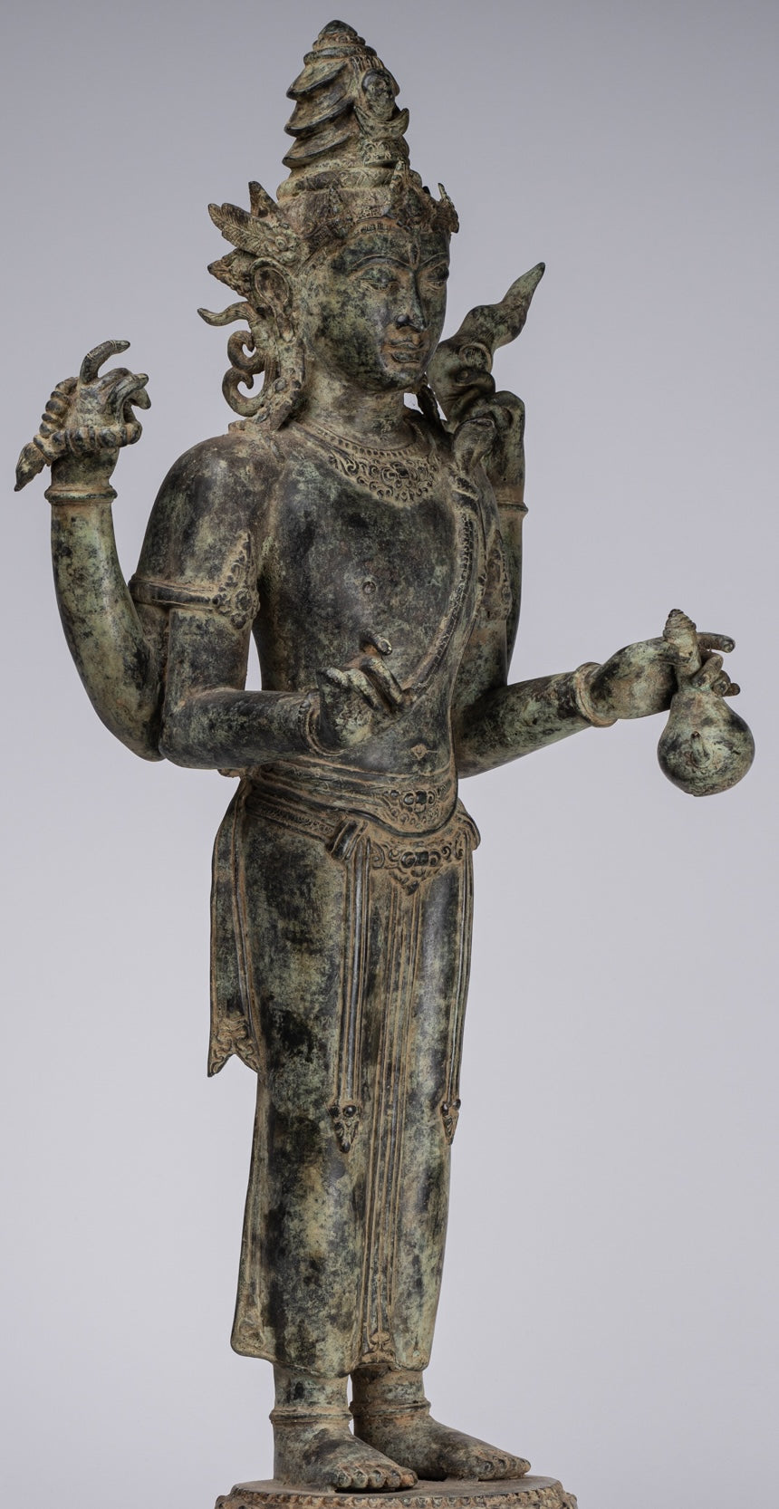 Shiva Statue - Antique Indonesian Style Bronze Javanese Standing 4-Arm Shiva Statue - 82cm/33"