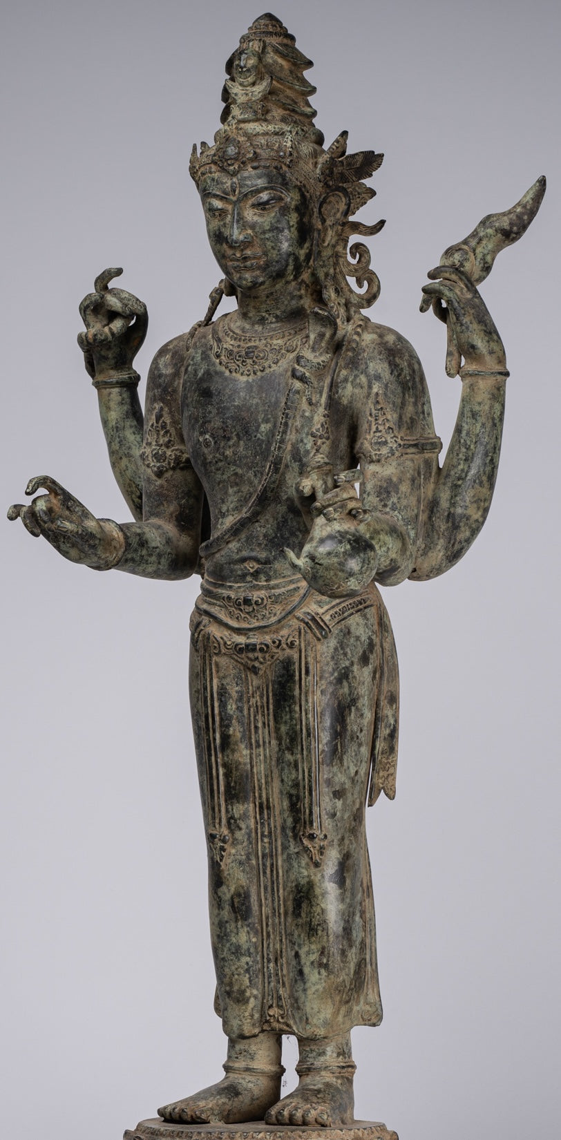 Shiva Statue - Antique Indonesian Style Bronze Javanese Standing 4-Arm Shiva Statue - 82cm/33"