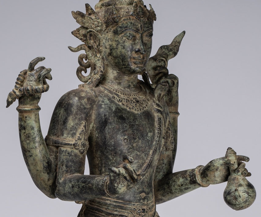 Shiva Statue - Antique Indonesian Style Bronze Javanese Standing 4-Arm Shiva Statue - 82cm/33"