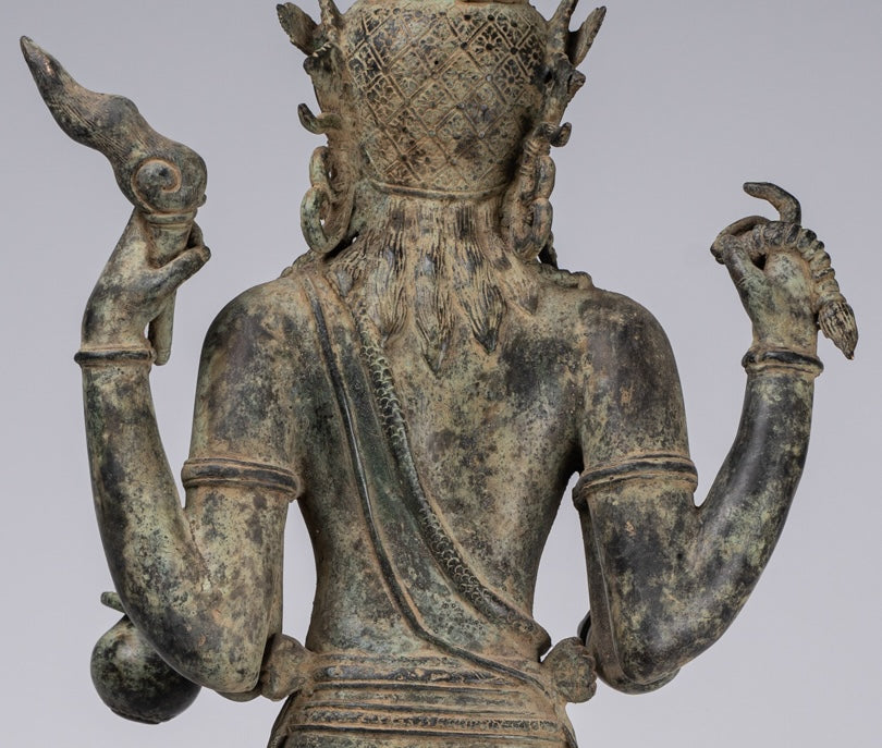 Shiva Statue - Antique Indonesian Style Bronze Javanese Standing 4-Arm Shiva Statue - 82cm/33"