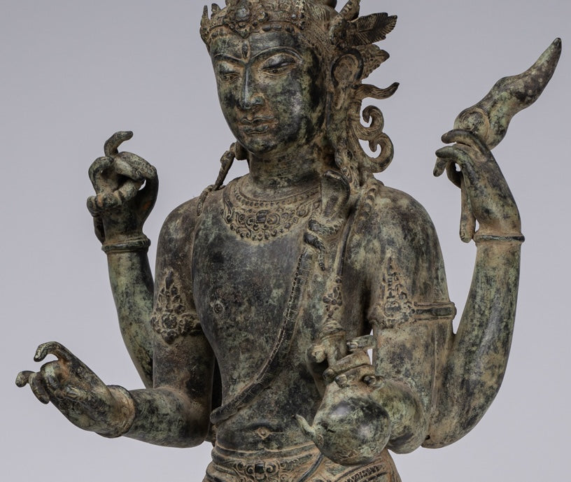 Shiva Statue - Antique Indonesian Style Bronze Javanese Standing 4-Arm Shiva Statue - 82cm/33"