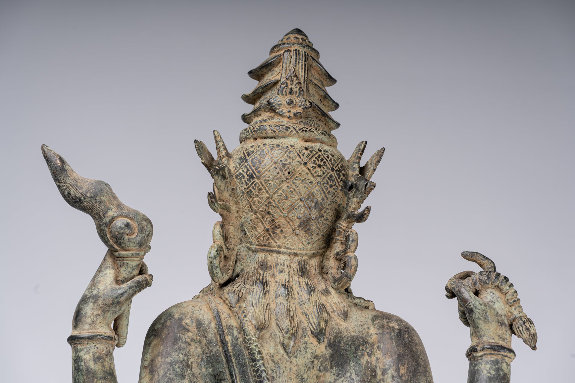 Shiva Statue - Antique Indonesian Style Bronze Javanese Standing 4-Arm Shiva Statue - 82cm/33"