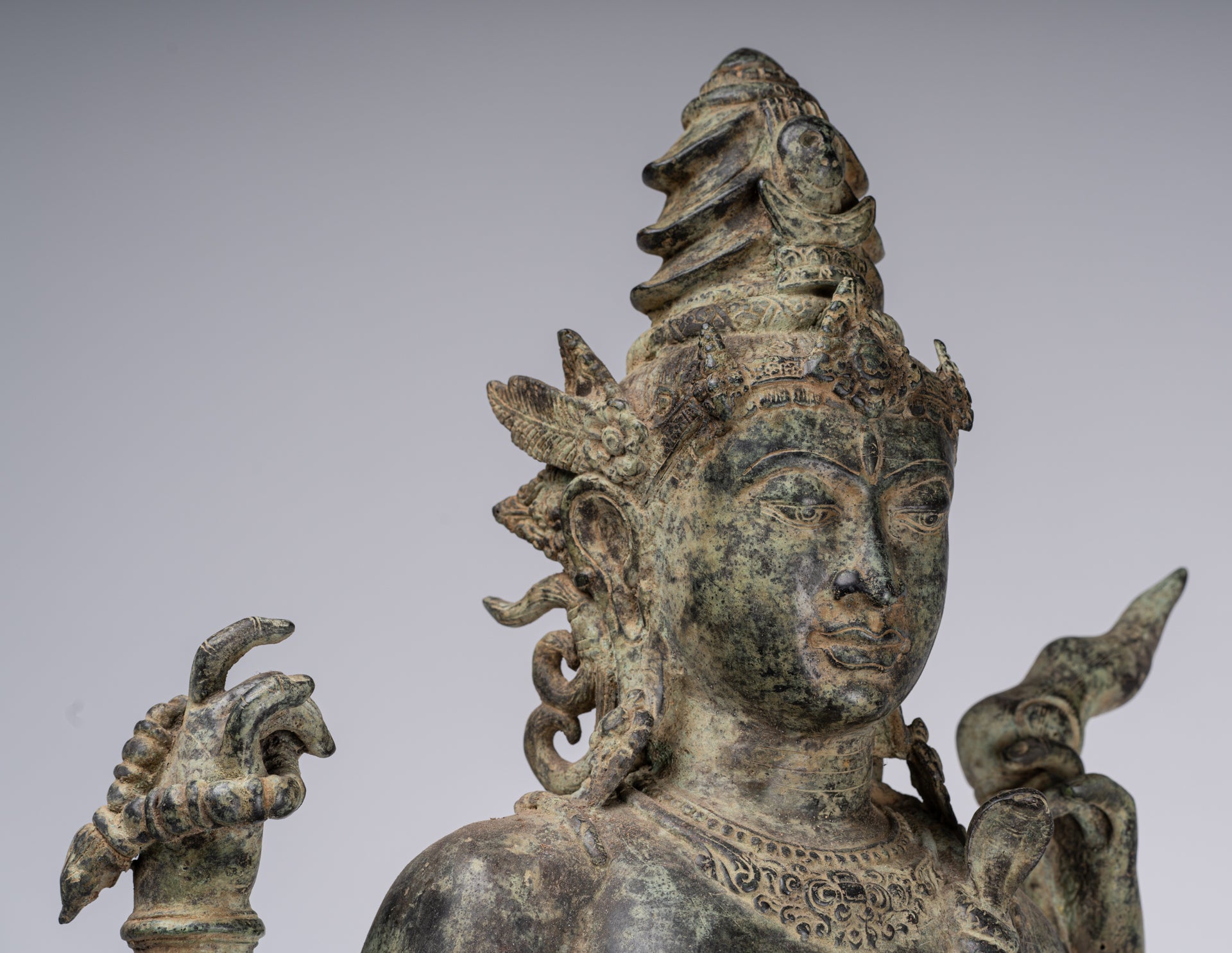 Shiva Statue - Antique Indonesian Style Bronze Javanese Standing 4-Arm Shiva Statue - 82cm/33"