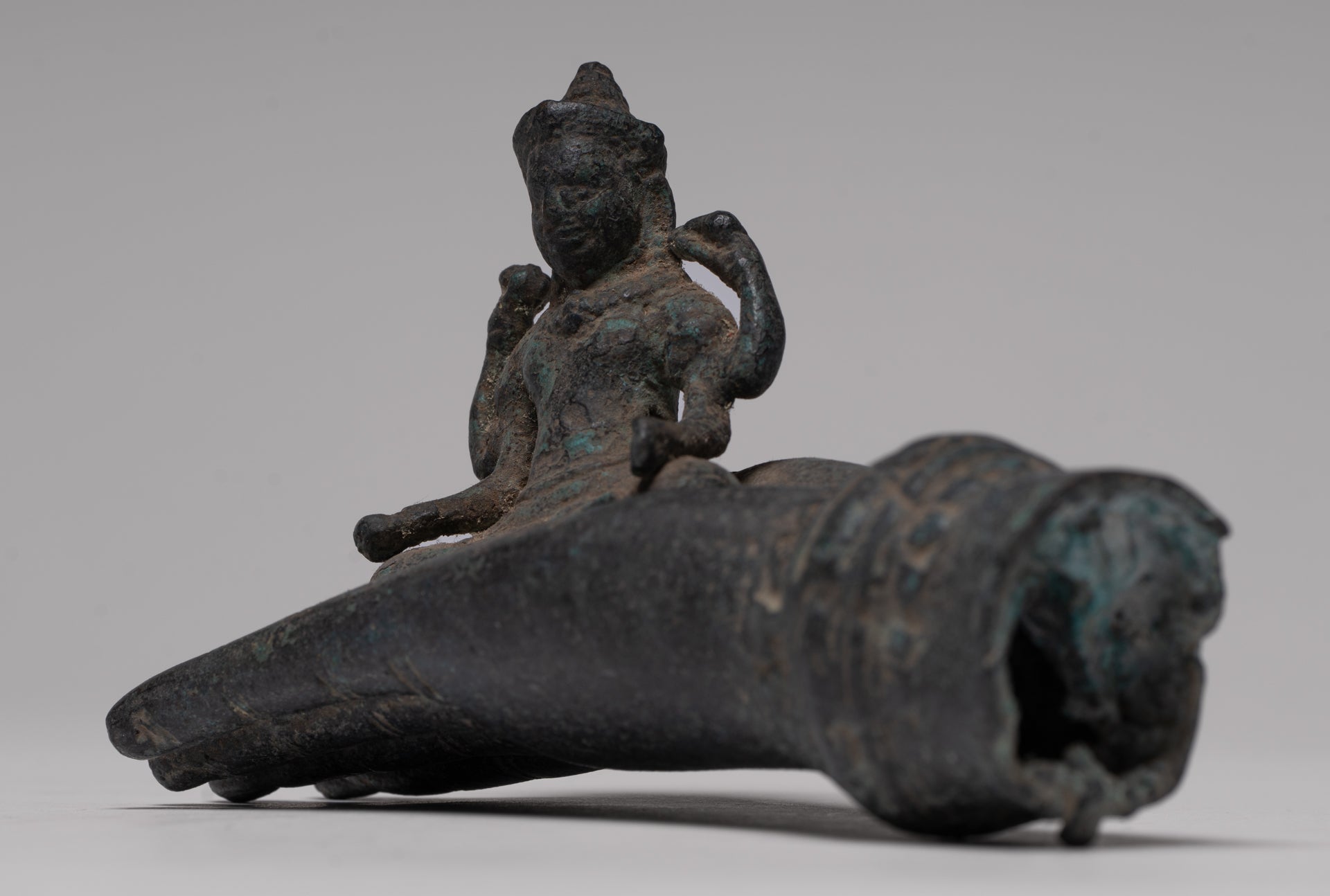 Freestanding Antique Khmer Style Bronze Angkor Wat Hand & Brahma - 15cm/6"