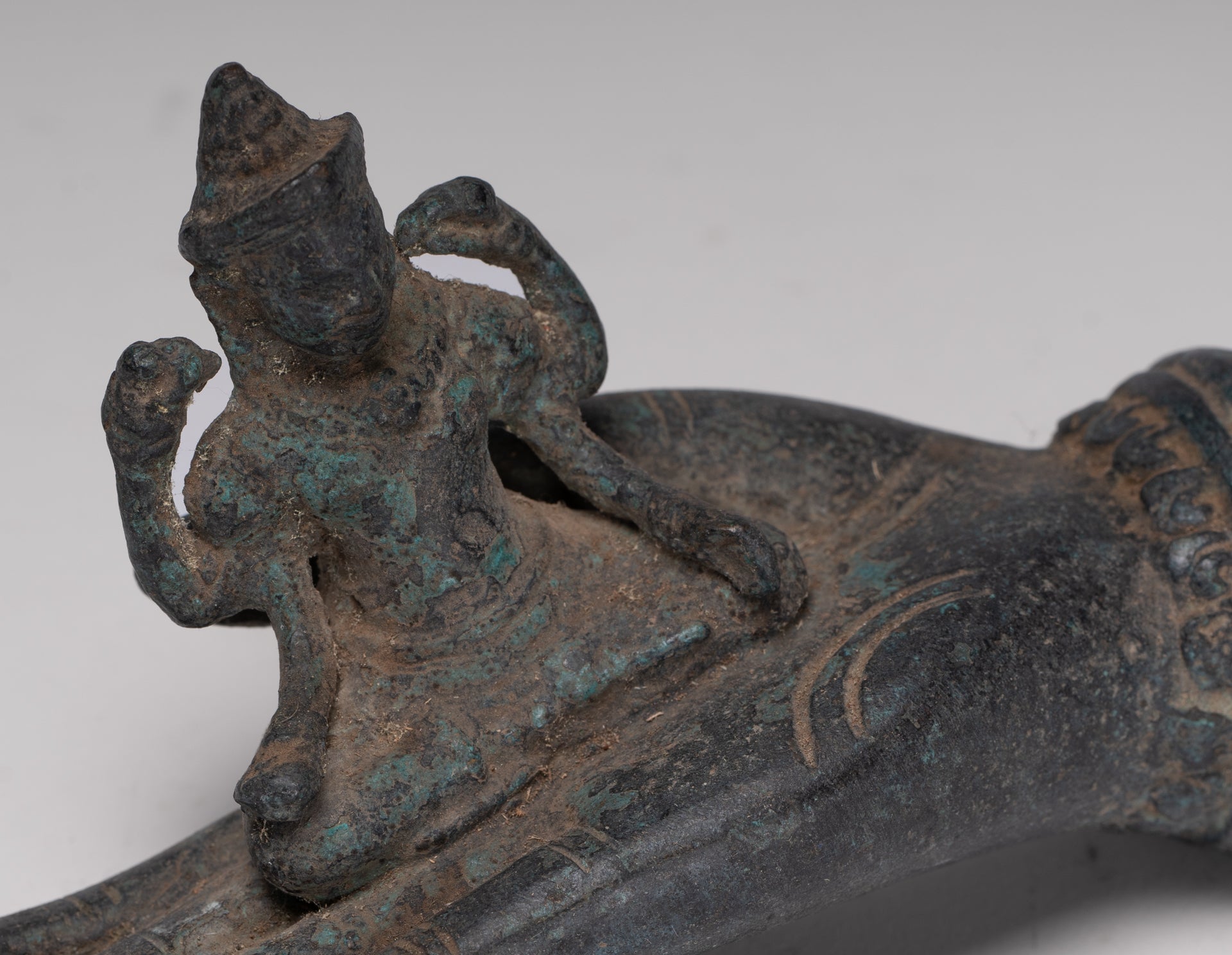 Freestanding Antique Khmer Style Bronze Angkor Wat Hand & Brahma - 15cm/6"