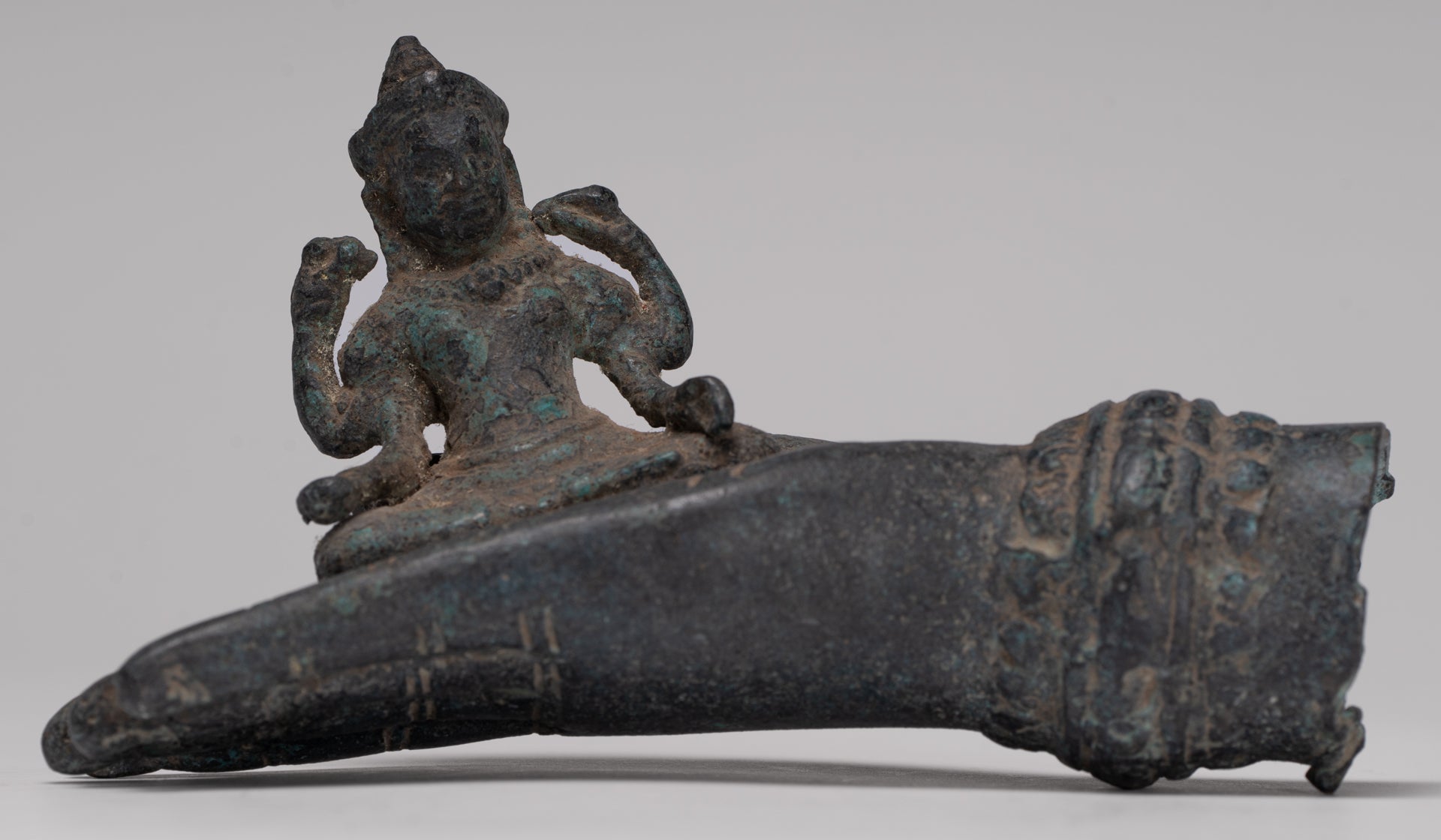 Freestanding Antique Khmer Style Bronze Angkor Wat Hand & Brahma - 15cm/6"