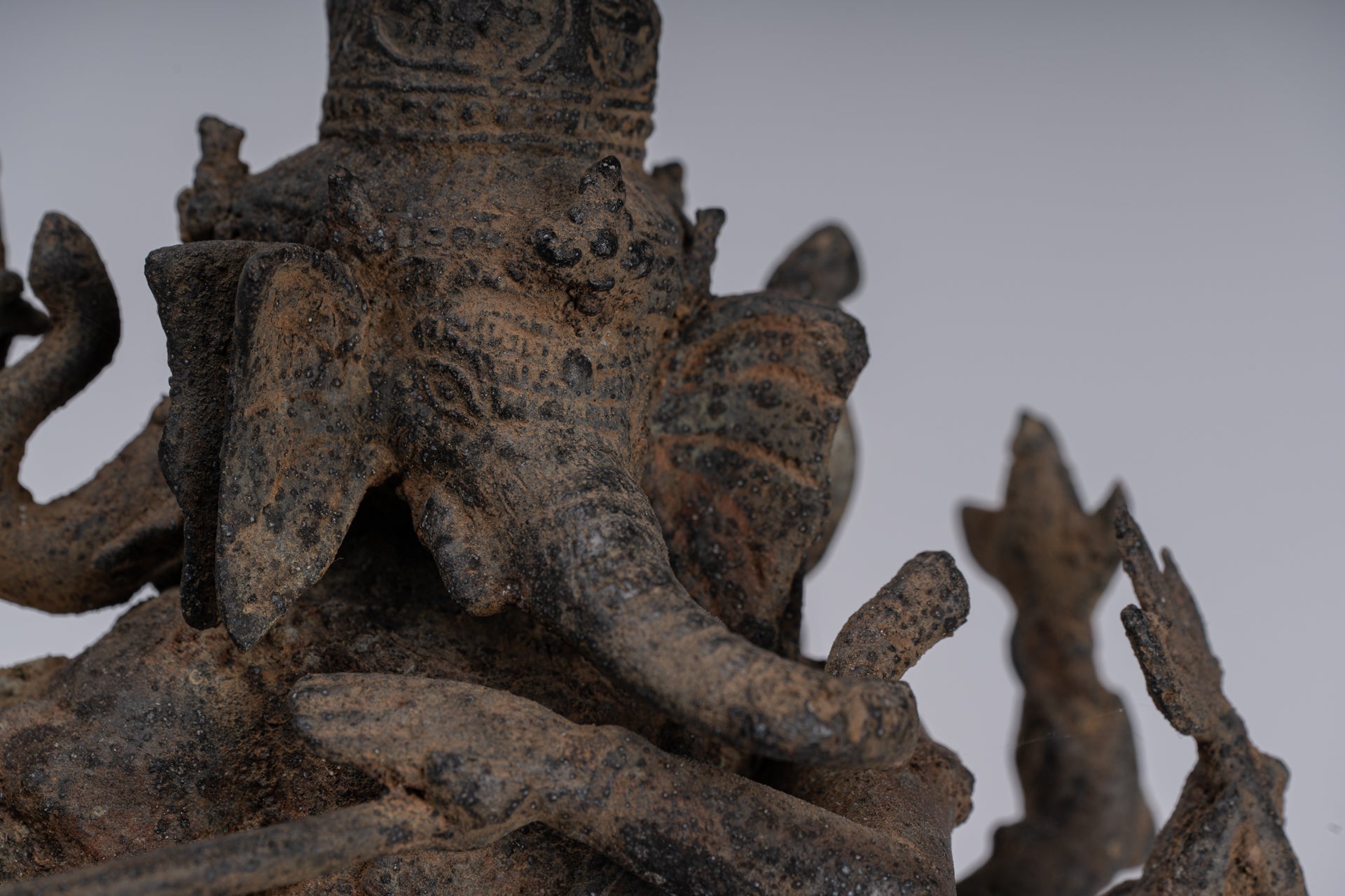 Ganesha Statue - Antique Javanese Style Bronze Dancing Indonesian Ganesha Statue Playing Flute - 29cm/12"