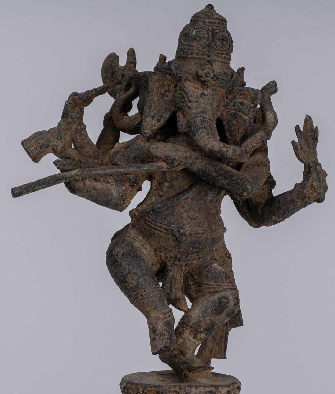 Ganesha Statue - Antique Javanese Style Bronze Dancing Indonesian Ganesha Statue Playing Flute - 29cm/12"