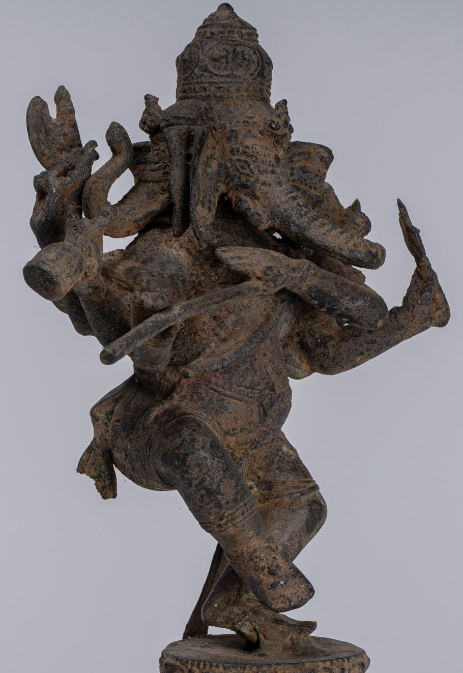 Ganesha Statue - Antique Javanese Style Bronze Dancing Indonesian Ganesha Statue Playing Flute - 29cm/12"