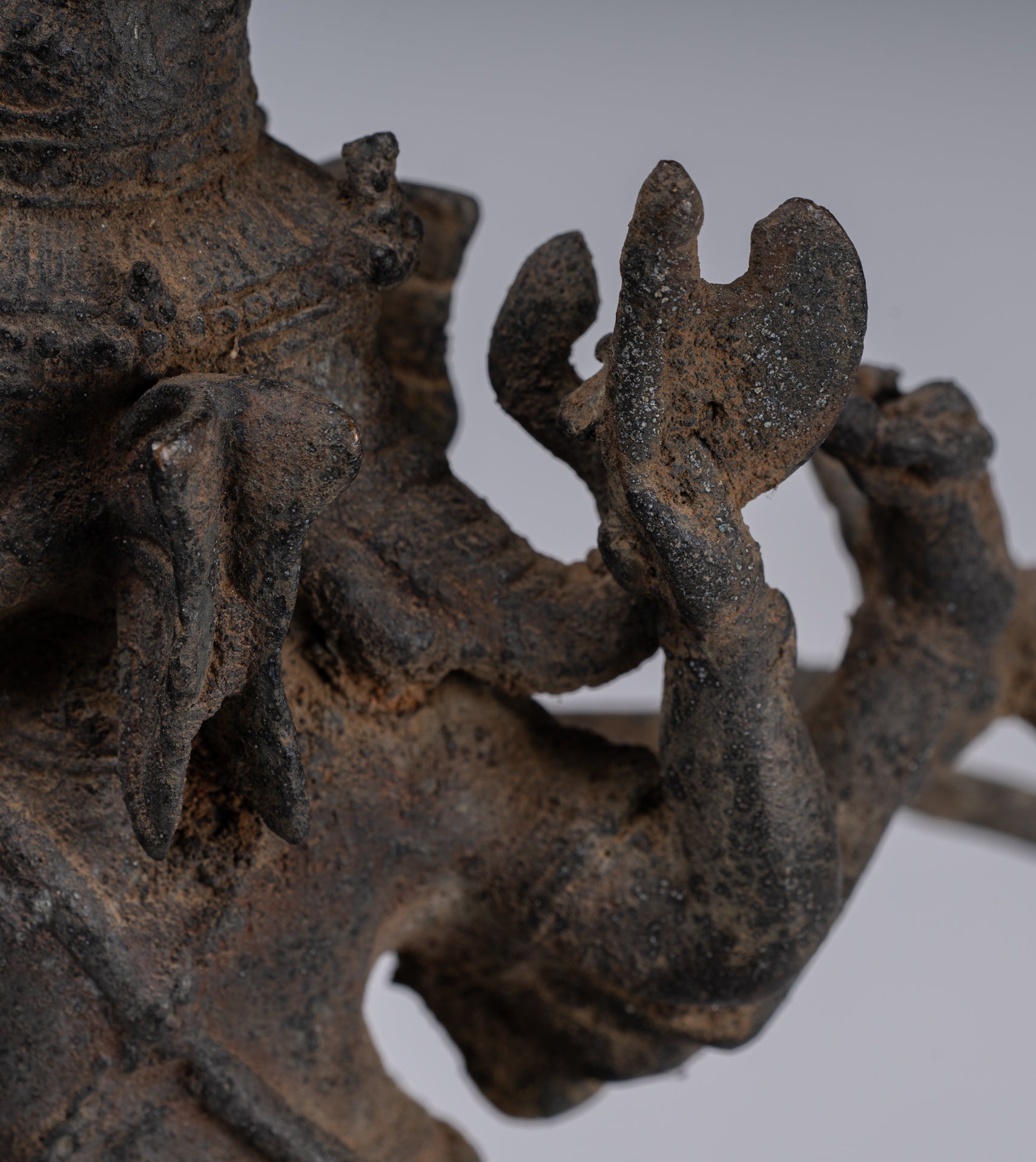 Ganesha Statue - Antique Javanese Style Bronze Dancing Indonesian Ganesha Statue Playing Flute - 29cm/12"