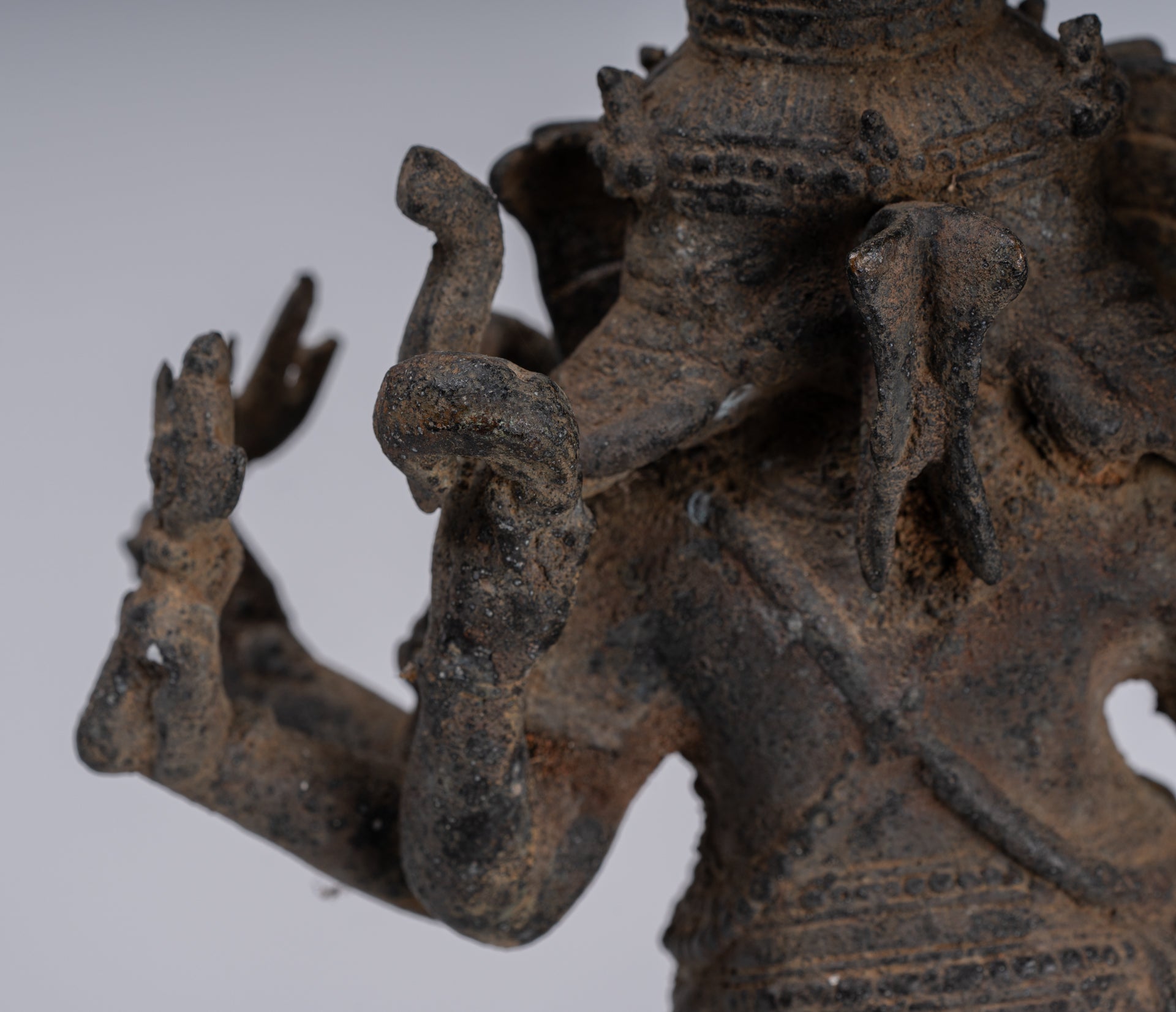 Ganesha Statue - Antique Javanese Style Bronze Dancing Indonesian Ganesha Statue Playing Flute - 29cm/12"