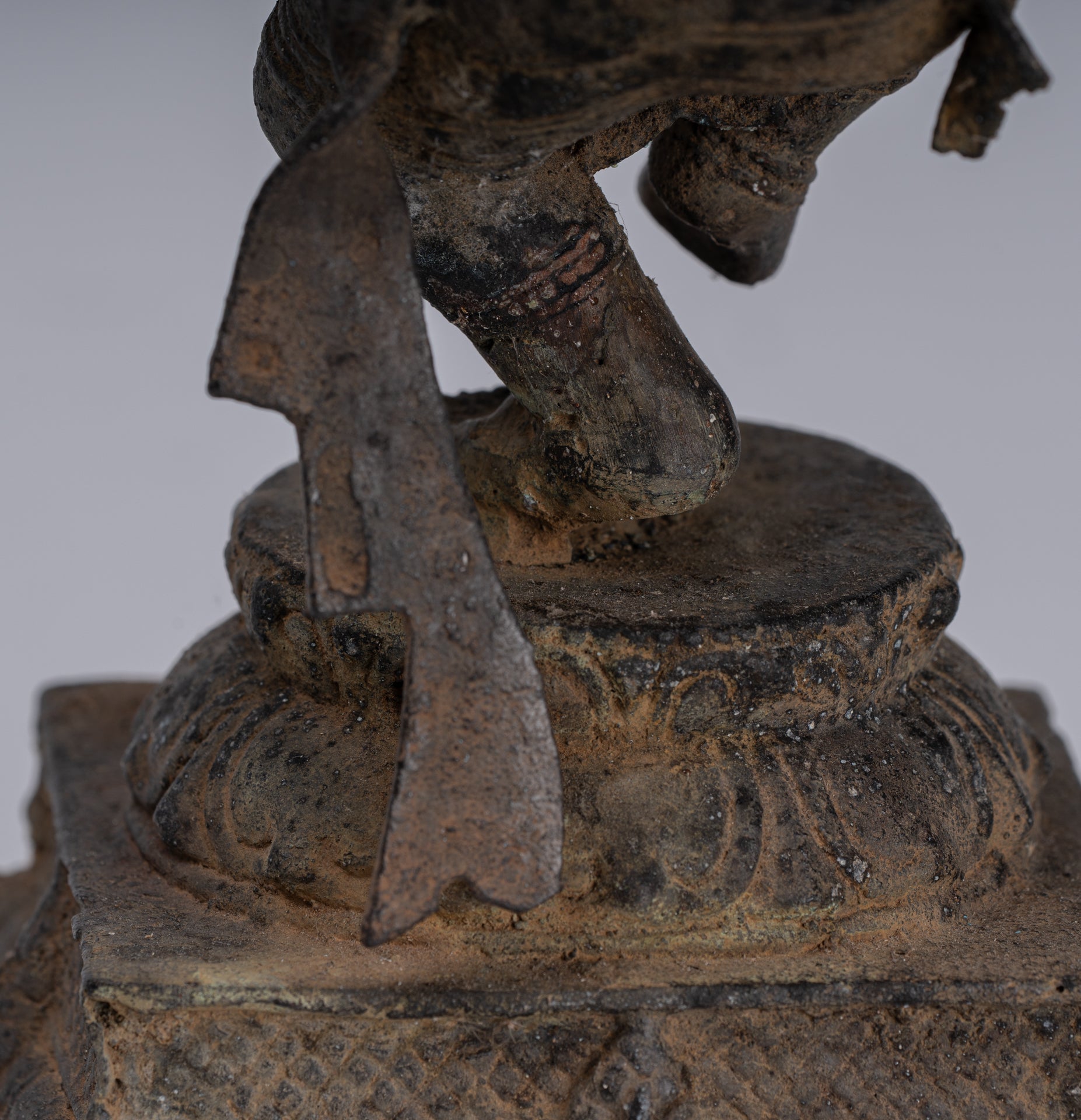 Ganesha Statue - Antique Javanese Style Bronze Dancing Indonesian Ganesha Statue Playing Flute - 29cm/12"