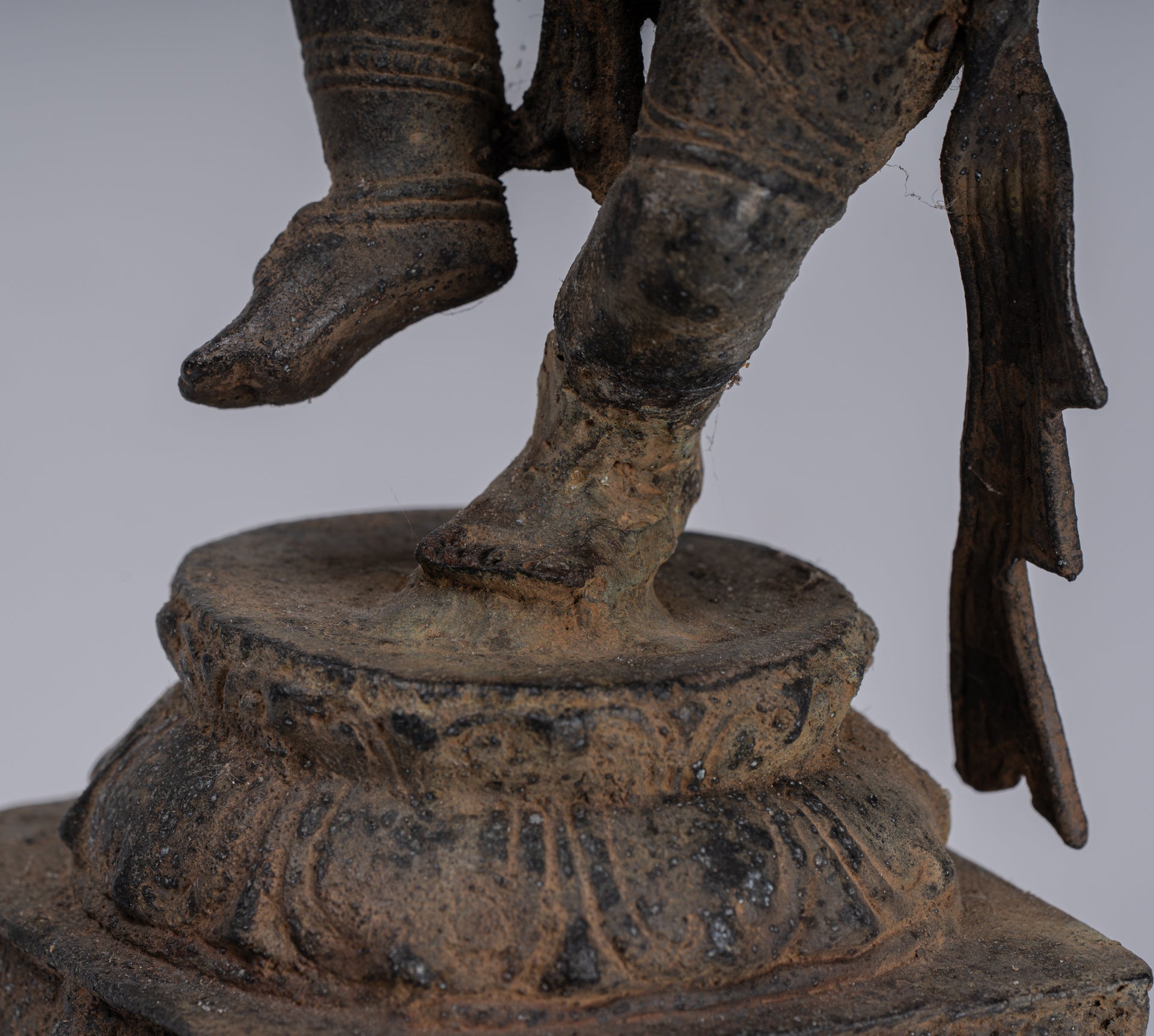 Ganesha Statue - Antique Javanese Style Bronze Dancing Indonesian Ganesha Statue Playing Flute - 29cm/12"