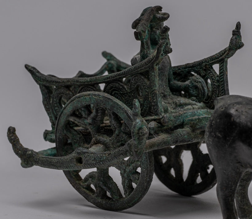 Estatua del carrito de bueyes - Estatua de carro de buey de bronce de estilo jemer antiguo - 24 cm/10 "