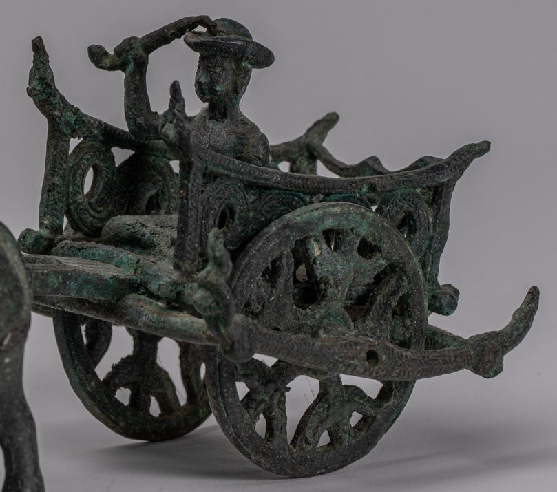 Estatua del carrito de bueyes - Estatua de carro de buey de bronce de estilo jemer antiguo - 24 cm/10 "