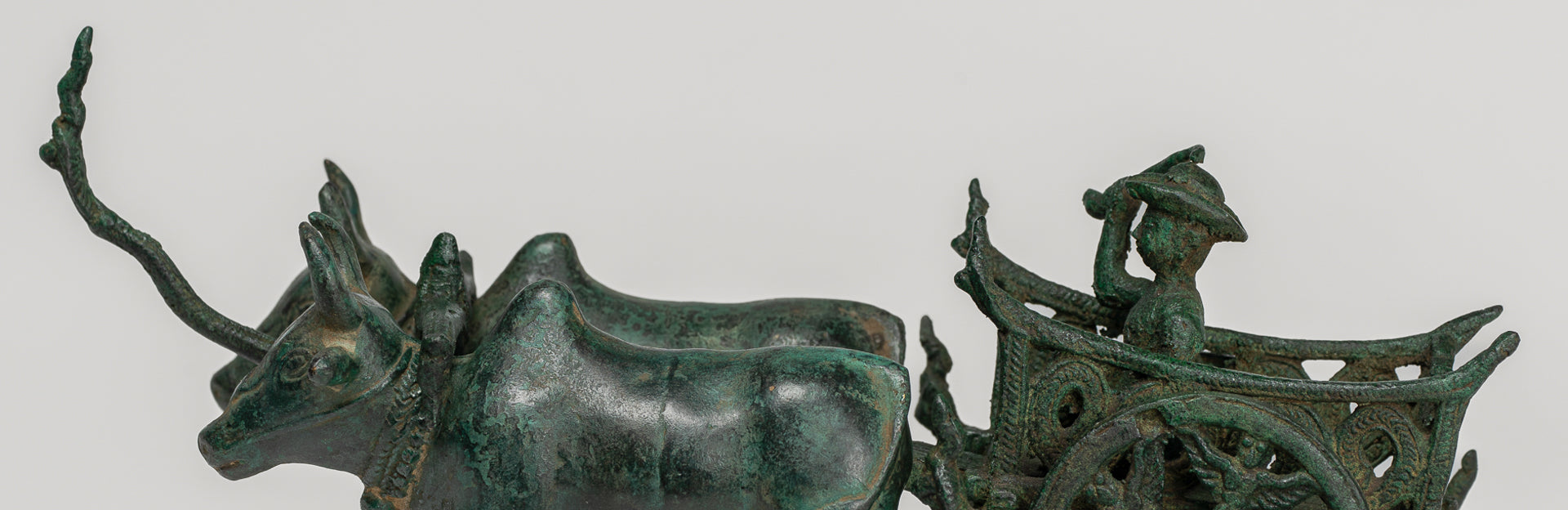 OX CART -Statue - Antique Khmer Style Bronze Ochsenwagenstatue - 24 cm/10 "