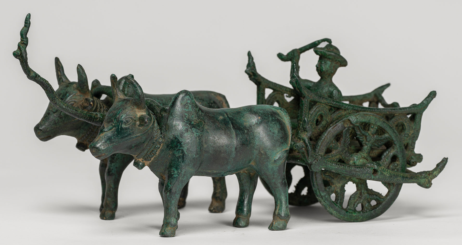 OX CART -Statue - Antique Khmer Style Bronze Ochsenwagenstatue - 24 cm/10 "