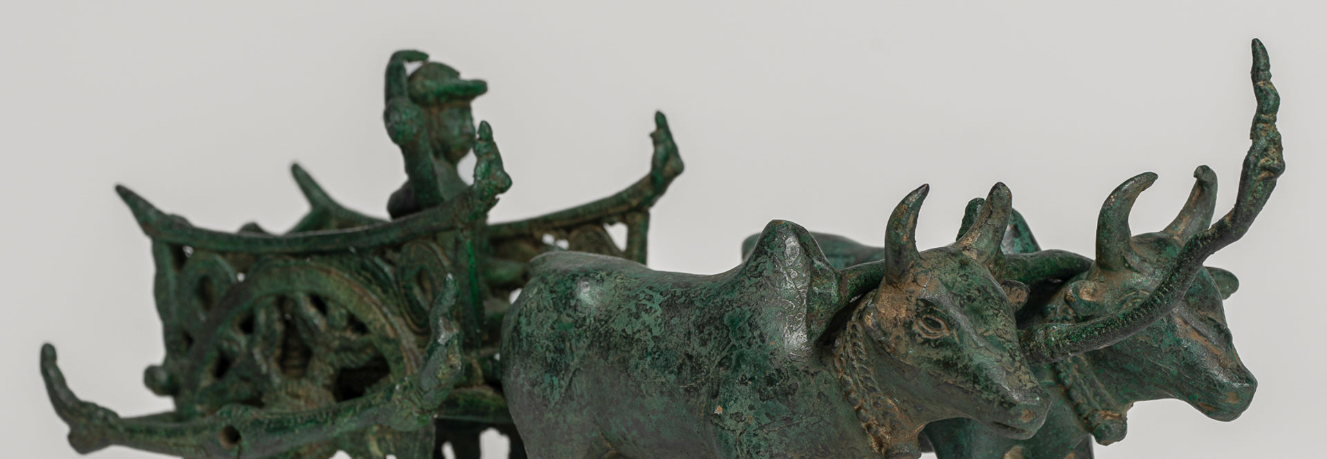 OX CART -Statue - Antique Khmer Style Bronze Ochsenwagenstatue - 24 cm/10 "
