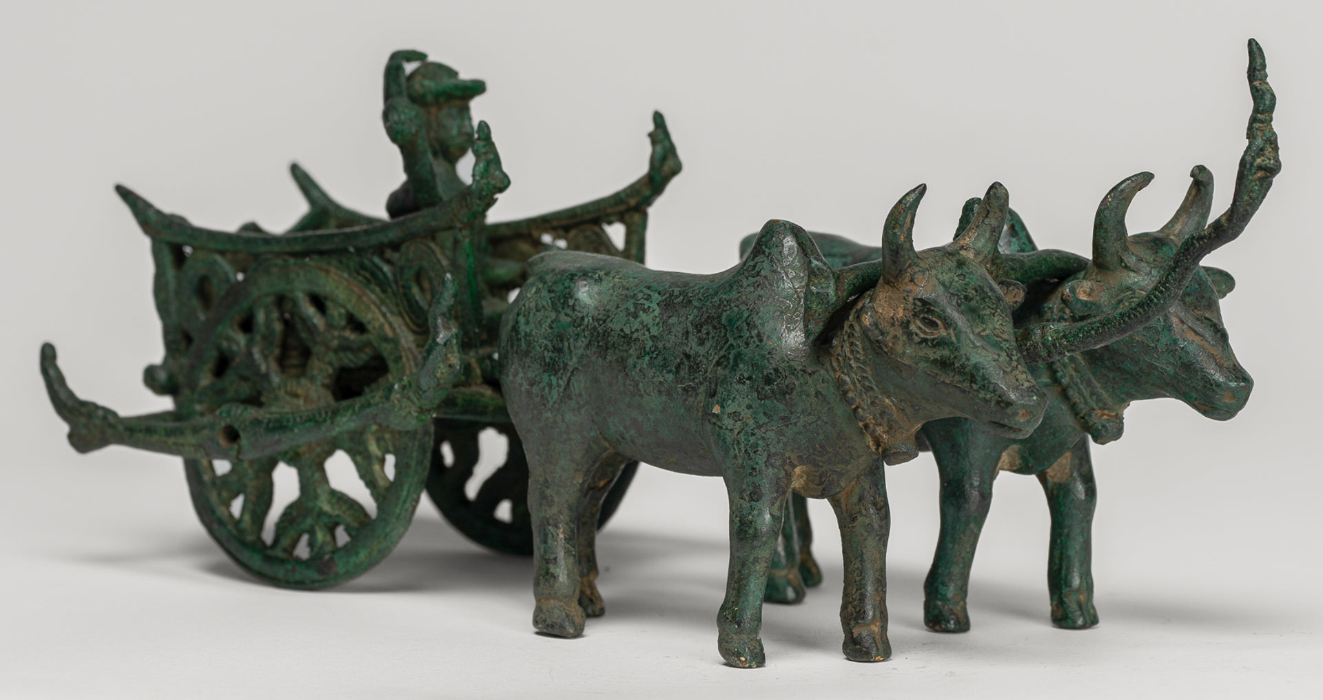 OX CART -Statue - Antique Khmer Style Bronze Ochsenwagenstatue - 24 cm/10 "