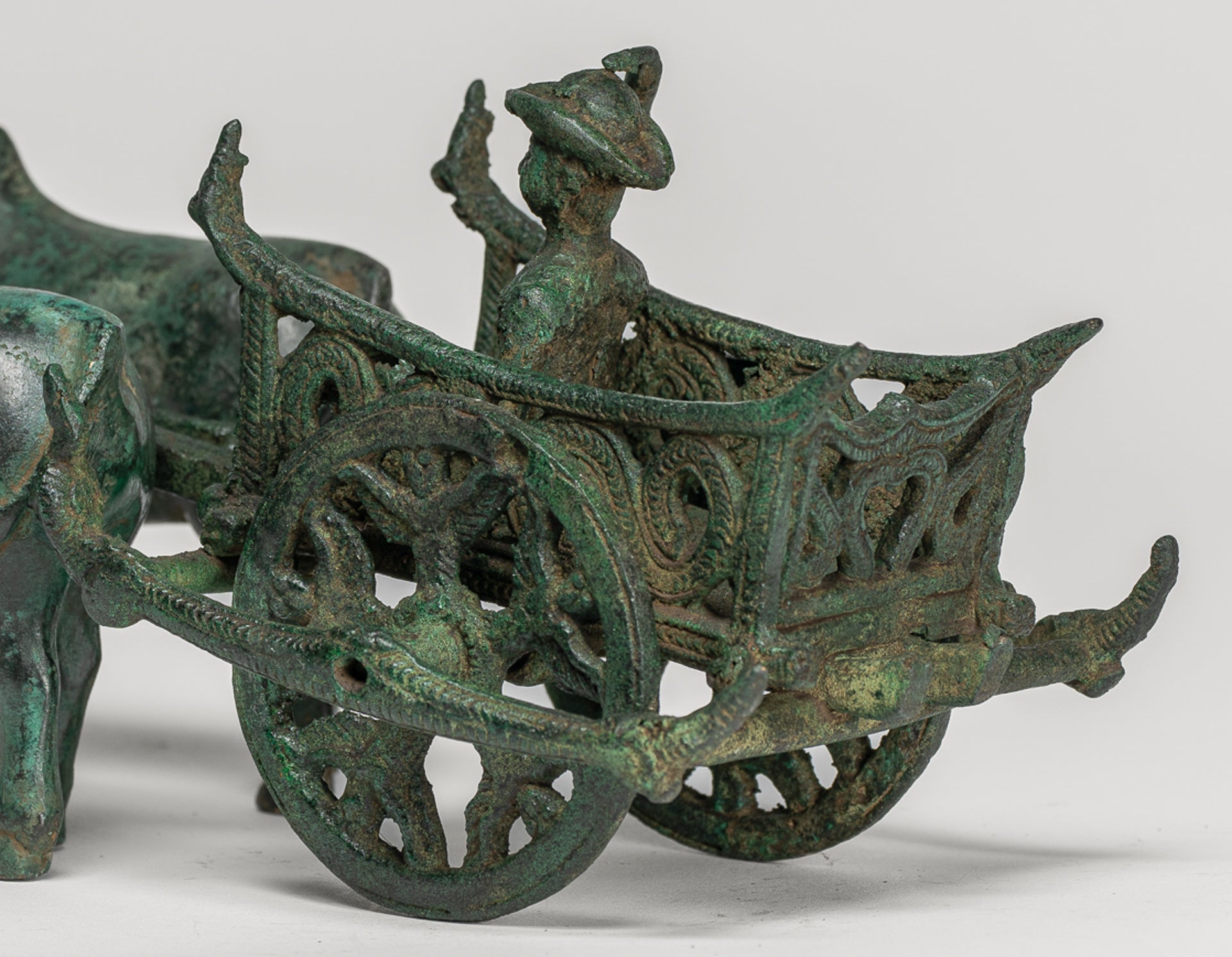 OX CART -Statue - Antique Khmer Style Bronze Ochsenwagenstatue - 24 cm/10 "