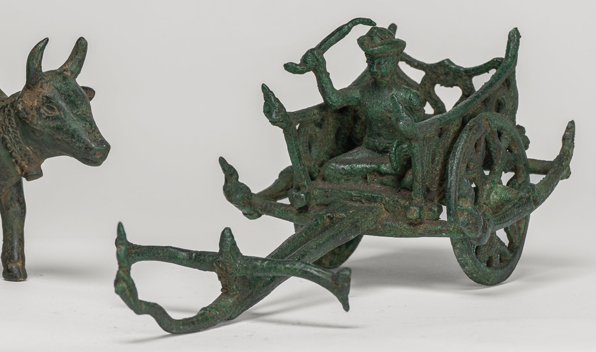 OX CART -Statue - Antique Khmer Style Bronze Ochsenwagenstatue - 24 cm/10 "