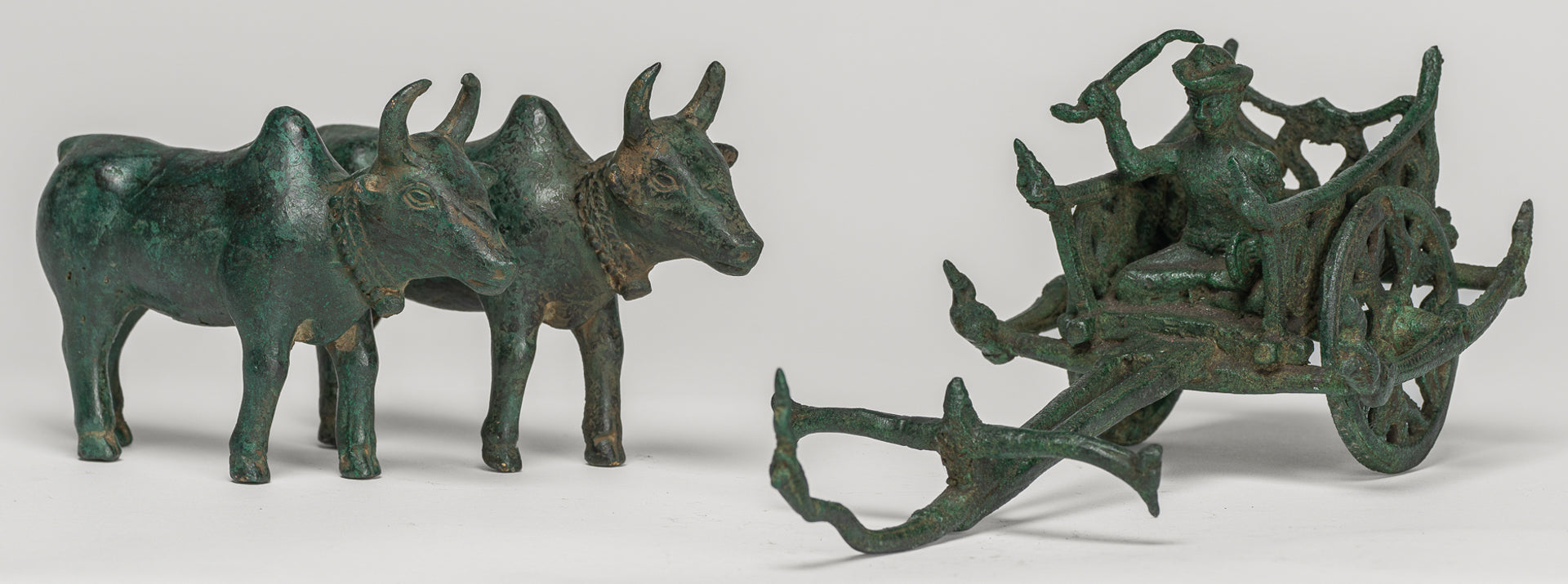 OX CART -Statue - Antique Khmer Style Bronze Ochsenwagenstatue - 24 cm/10 "