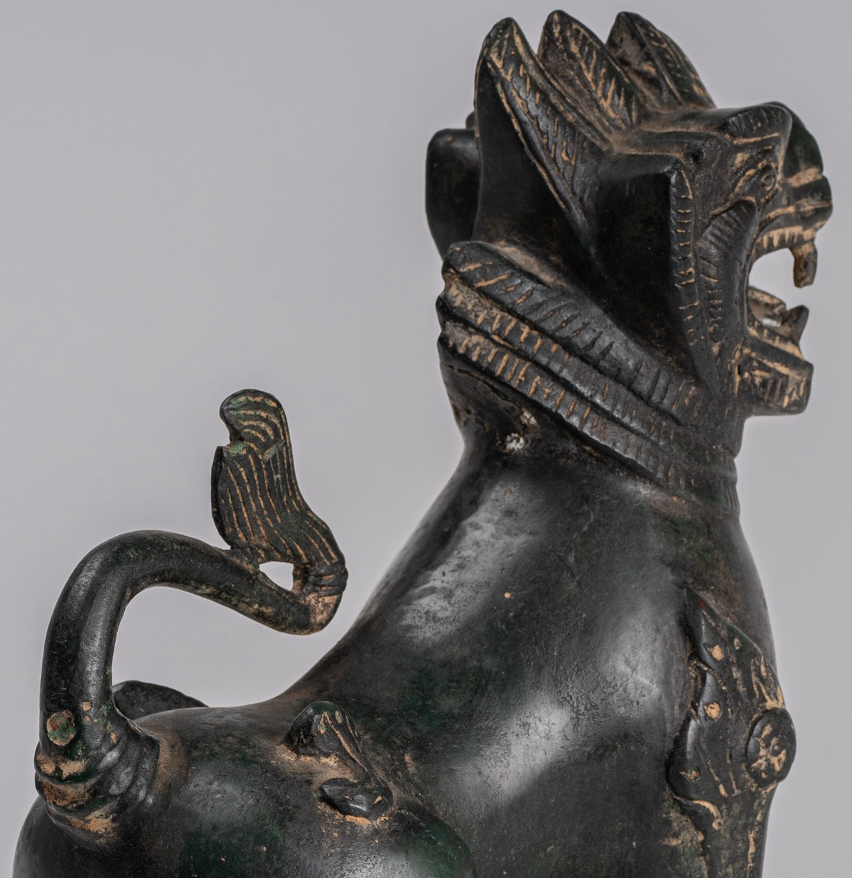 Antique Burmese Style Bronze Standing Chinthe Guardian Temple Lions - 24cm/10" (Pair)