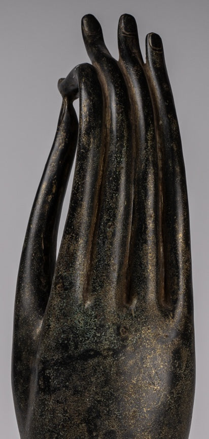 Mounted Antique Khmer Style Southeast Asia Bronze Teaching Hand - 62cm/25"