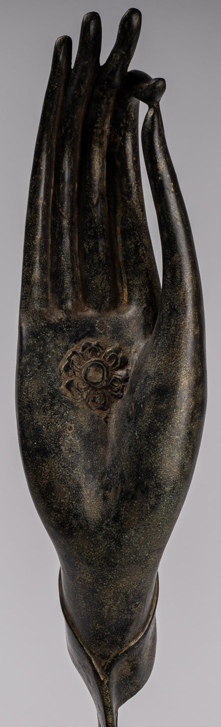 Mounted Antique Khmer Style Southeast Asia Bronze Teaching Hand - 62cm/25"