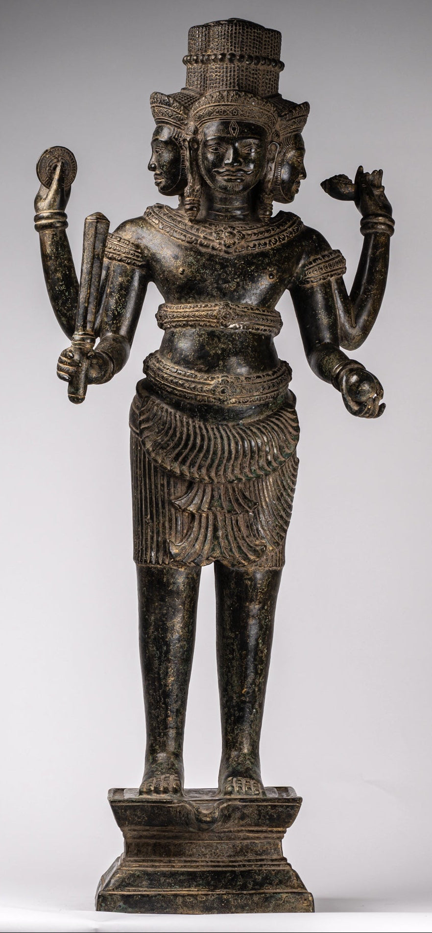 Brahma Statue - Antique Khmer Style Koh Ker Standing Bronze Brahma - Hindu God Creation - 94cm/38"