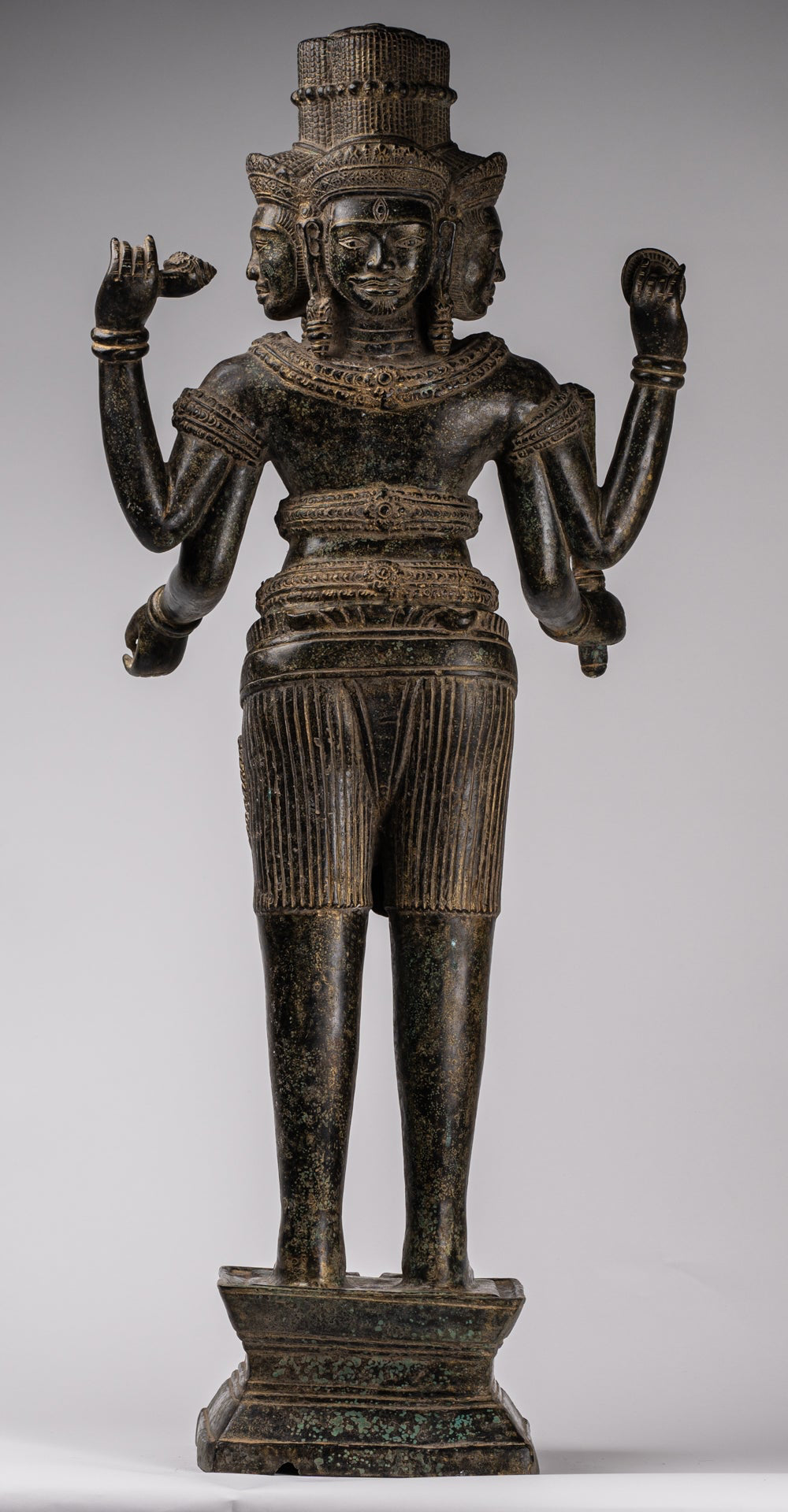 Brahma Statue - Antique Khmer Style Koh Ker Standing Bronze Brahma - Hindu God Creation - 94cm/38"