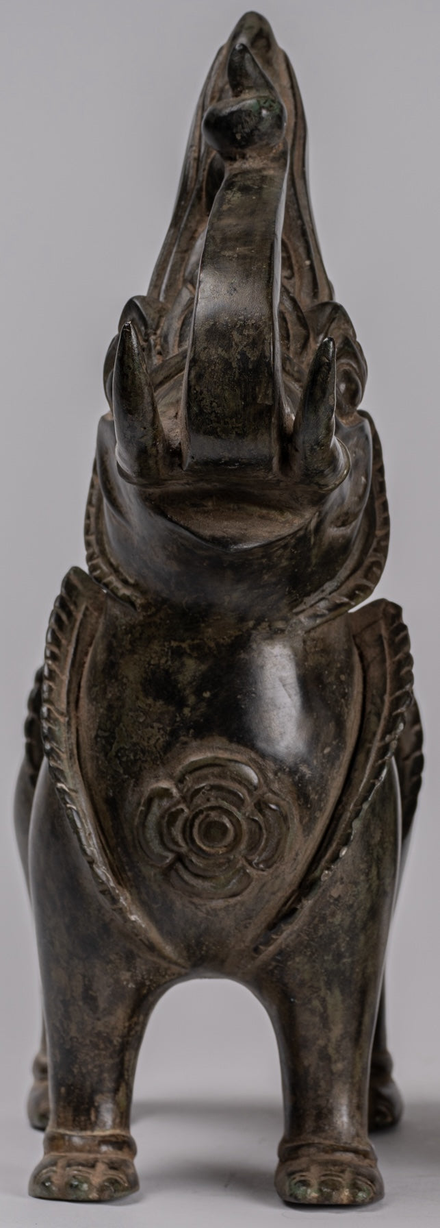 Antique Burmese Style Bronze Standing Chinthe Guardian Temple Lions (Pair) - 29cm/12"