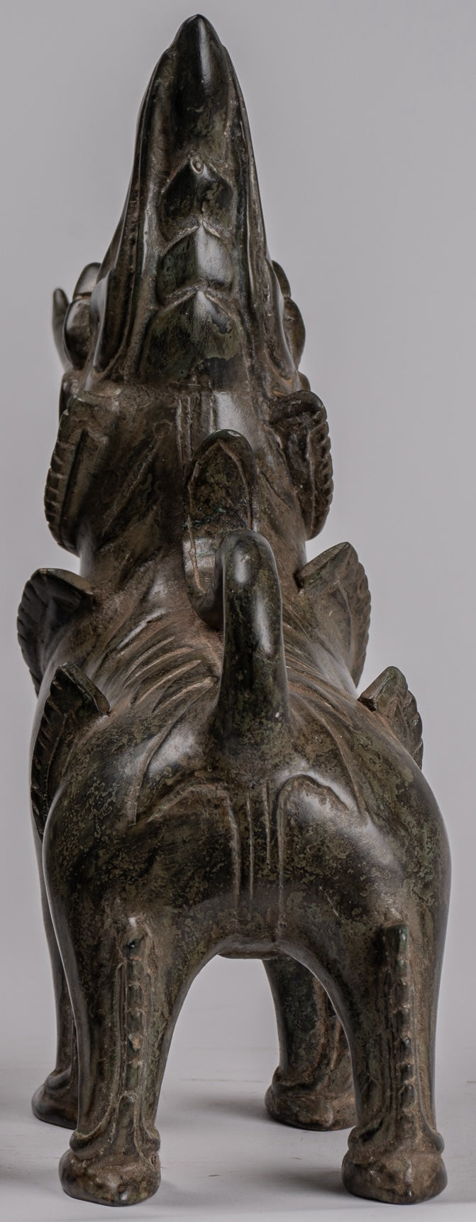 Antique Burmese Style Bronze Standing Chinthe Guardian Temple Lions (Pair) - 29cm/12"