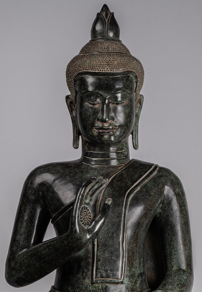Buddha - Antique Khmer in stile Bronzo Insegnamento in trono Buddha Statua - 95 cm/38 "