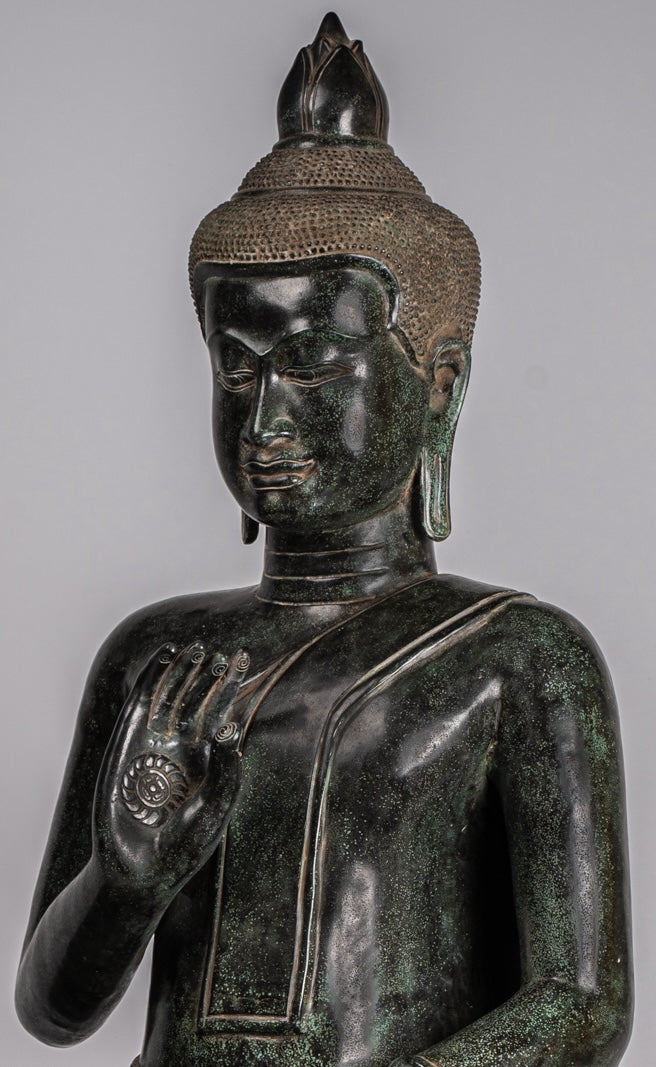 Buddha - Antique Khmer in stile Bronzo Insegnamento in trono Buddha Statua - 95 cm/38 "