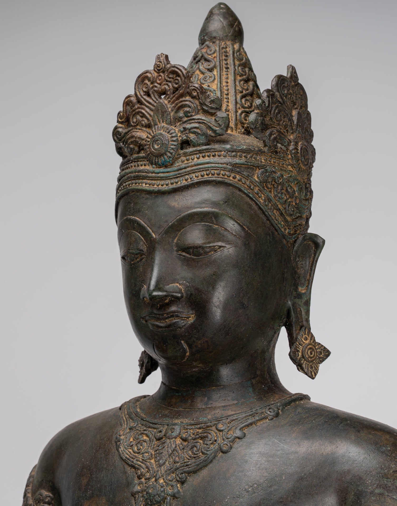 Statue de Bouddha – Statue antique de Bouddha de méditation royale de style Chiang Saen – 86 cm/34"