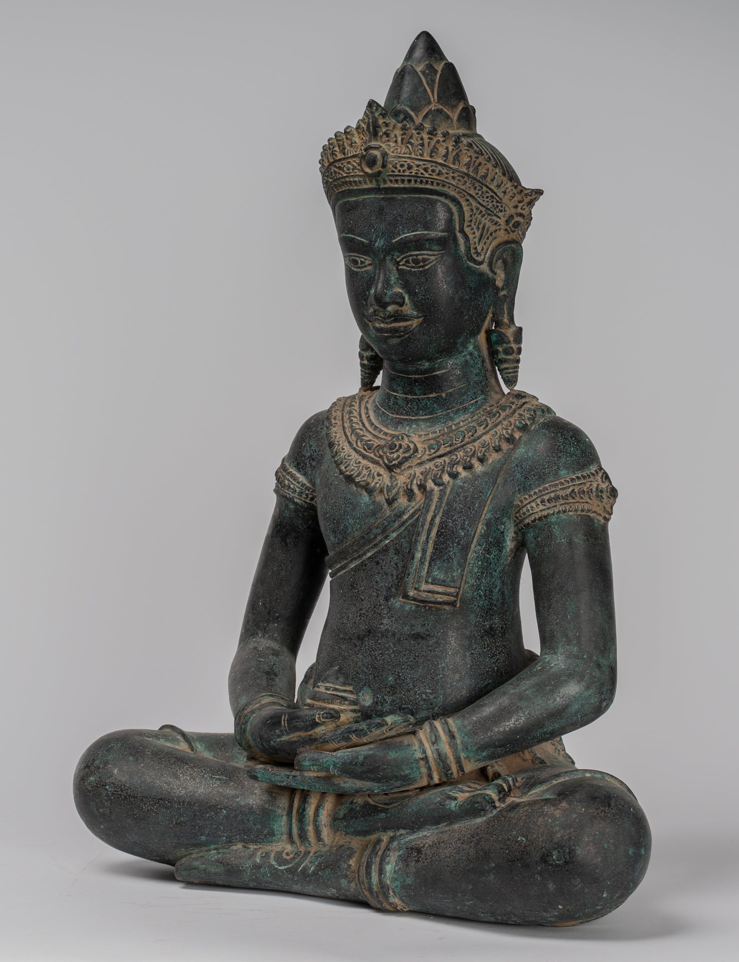 Estatua de Buda - Estatua de Buda de Meditación Amitabha de Bronce Antique Khmer - 55cm/22 "
