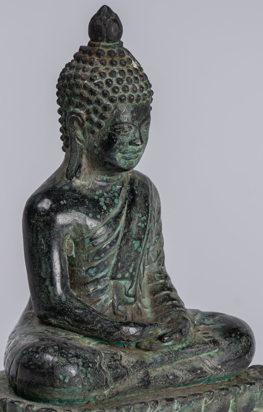 Buddha - Antique Khmer Style Bronze Enthroned Meditation Buddha Statue - 19cm/6"