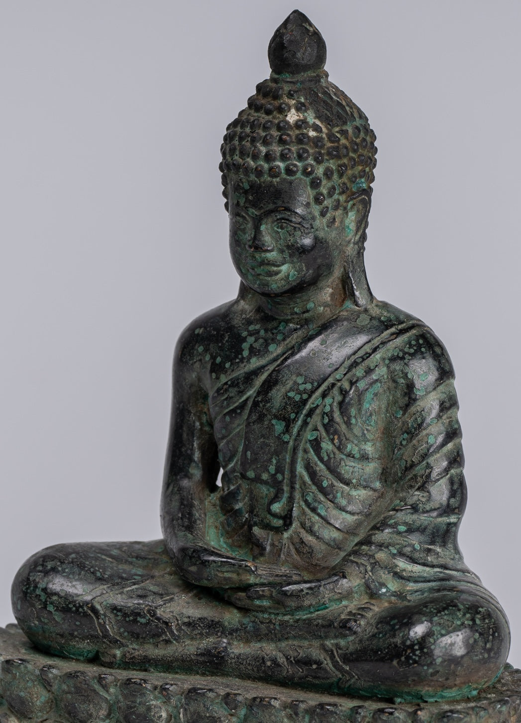 Buddha - Antique Khmer Style Bronze Enthroned Meditation Buddha Statue - 19cm/6"