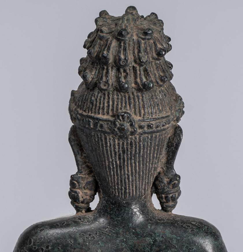 Rishi Statue - Antique Khmer Style Seated Bronze Rishi or Wise Man - 17cm/7"