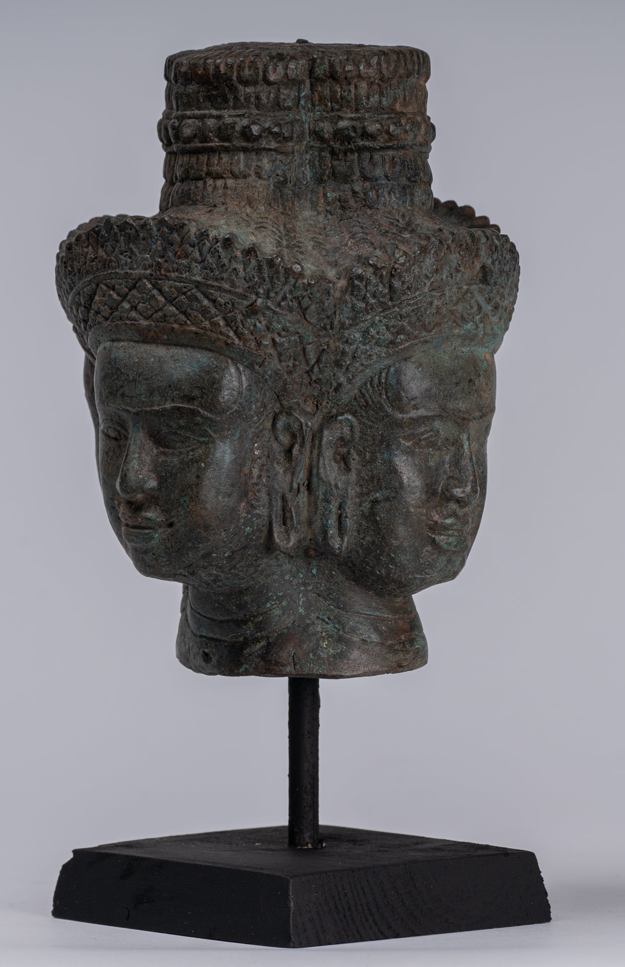 Estatua de Brahma - Cabeza de bronce de bronce montado en el estilo jemer antiguo - Creación de dios hindú - 24 cm/10 "