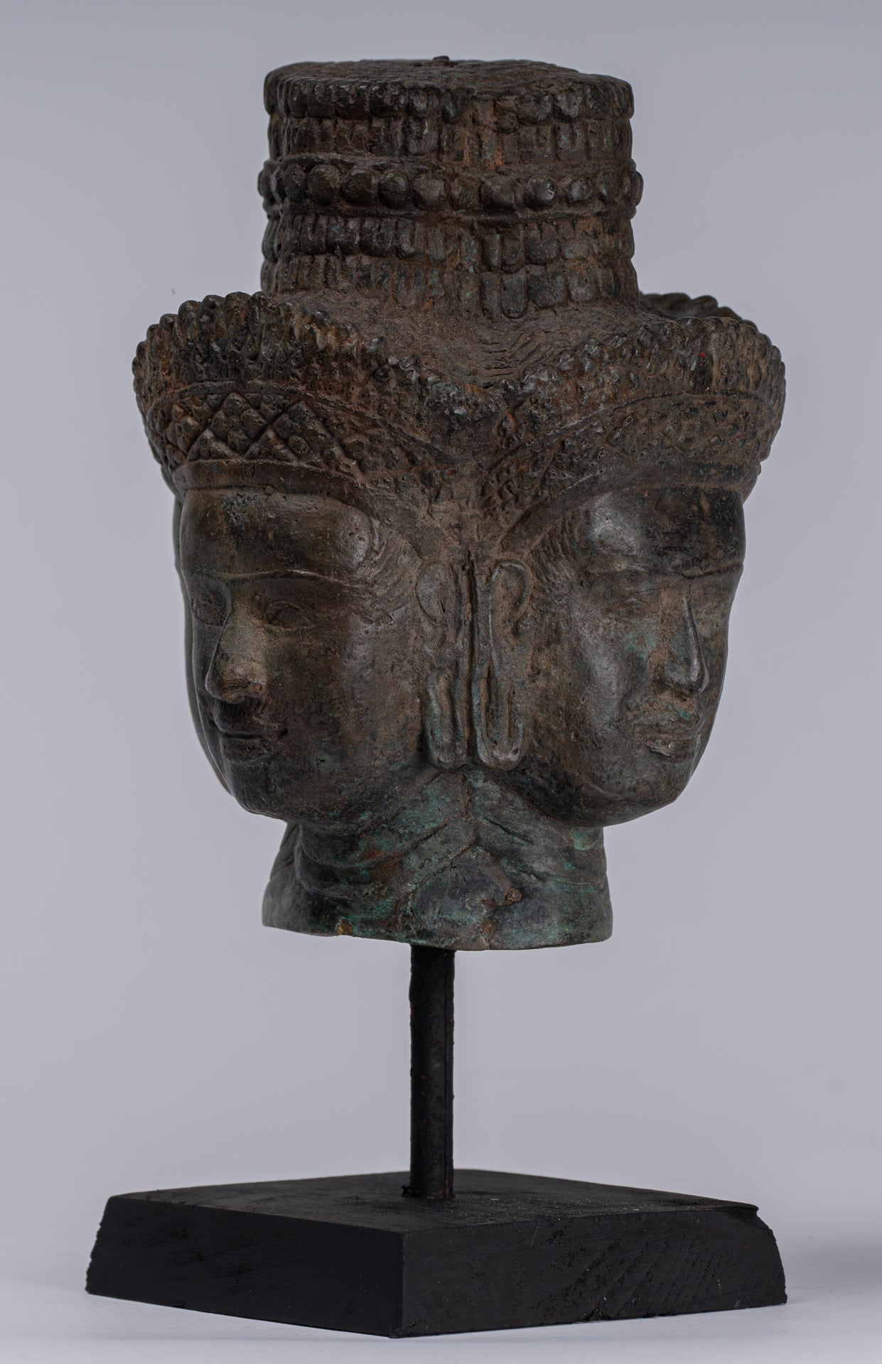 Estatua de Brahma - Cabeza de bronce de bronce montado en el estilo jemer antiguo - Creación de dios hindú - 24 cm/10 "