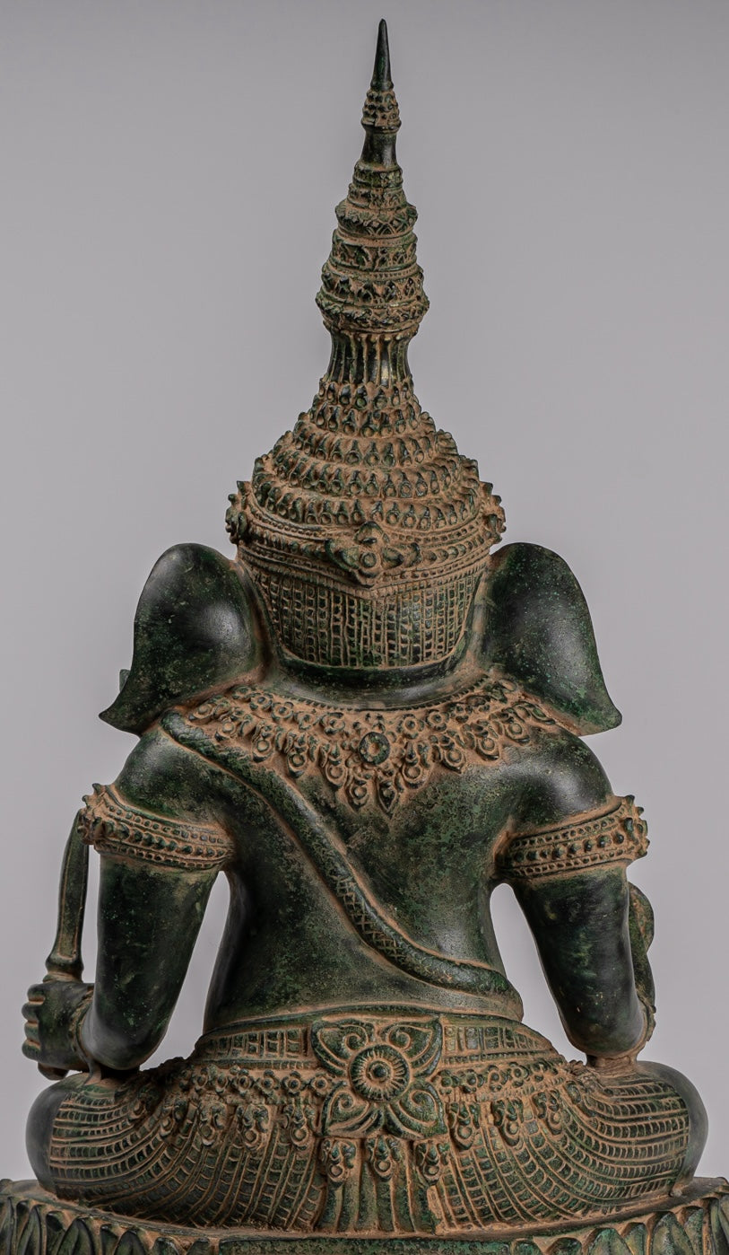 Ganesha Statue - Antique Khmer Style Bronze Seated Ganesh Statue - 60cm/24"