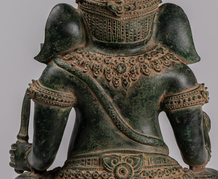 Ganesha Statue - Antique Khmer Style Bronze Seated Ganesh Statue - 60cm/24"