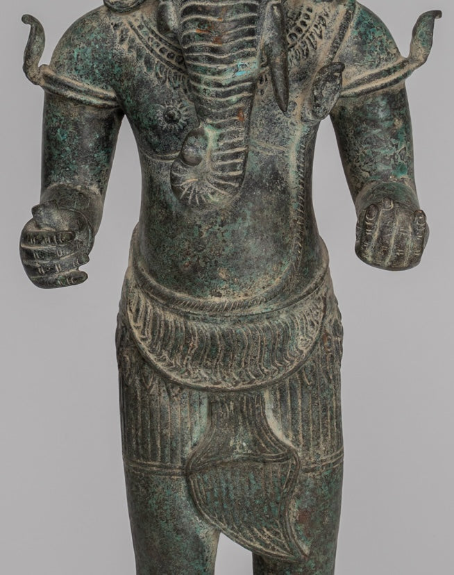 Ganesha Statue - Antique Khmer Style Mounted Standing Bronze Angkor Wat Ganesha Statue - 57cm/23"