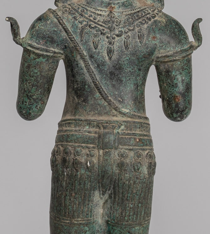 Ganesha Statue - Antique Khmer Style Mounted Standing Bronze Angkor Wat Ganesha Statue - 57cm/23"