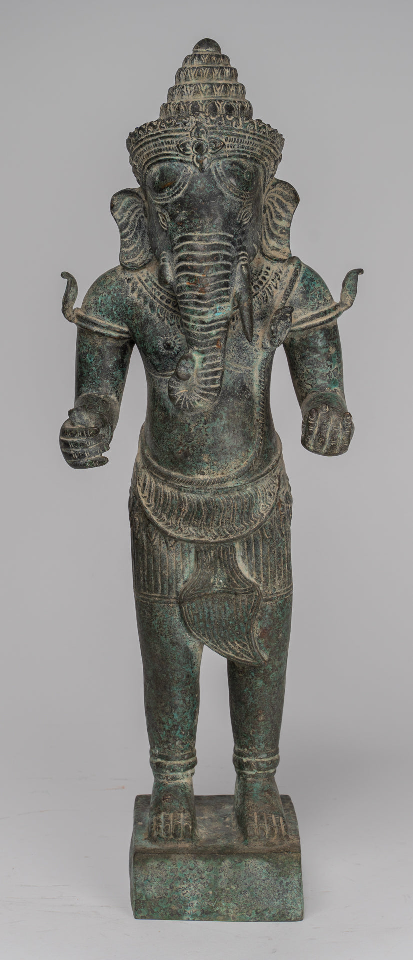 Ganesha Statue - Antique Khmer Style Mounted Standing Bronze Angkor Wat Ganesha Statue - 57cm/23"