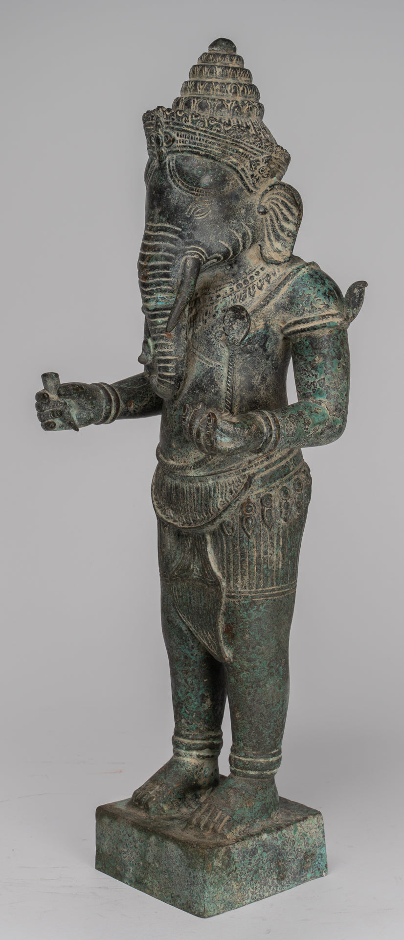 Ganesha Statue - Antique Khmer Style Mounted Standing Bronze Angkor Wat Ganesha Statue - 57cm/23"